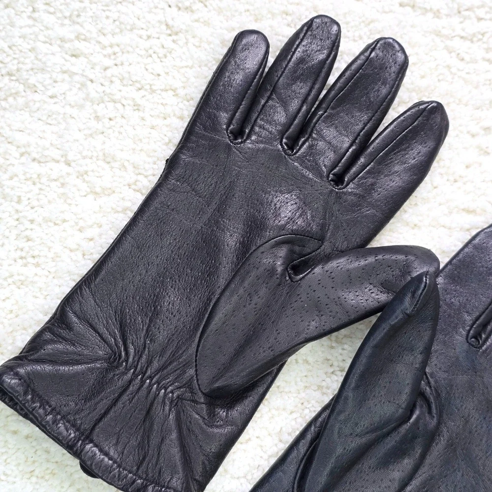 Aris Women's Size 7.5 Black Genuine Leather Lined Winter Gloves Vintage